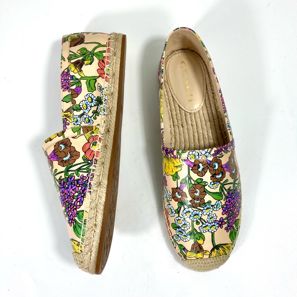Coach Collins Leather Espadrille Flat Shoes Floral 9.5 US NEW